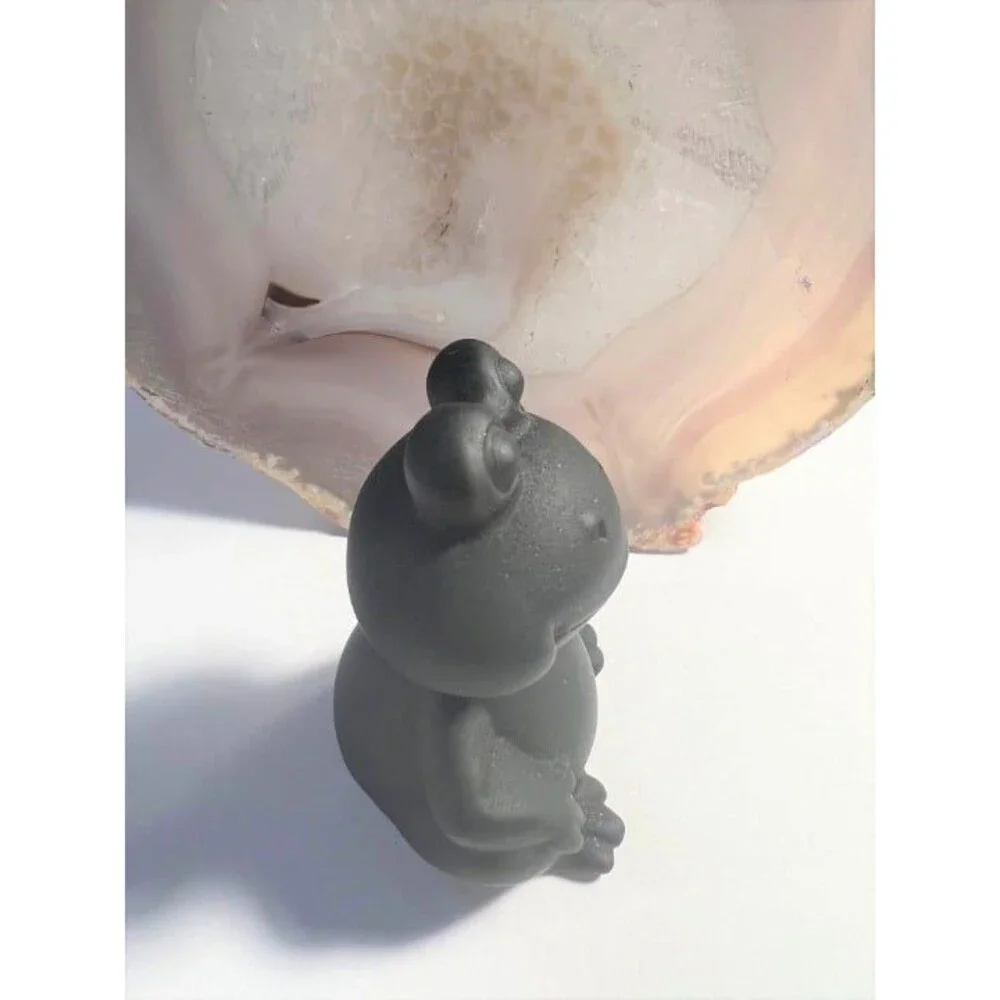 Adorable Black Obsidian Frog Carving